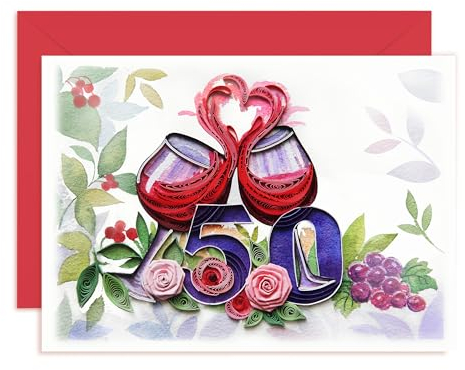 QUILLCRAFT Glückwunschkarte zum Hochzeitstag, Liebe, Retro, romantische Hochzeitskarte für Hochzeit, Verlobung, Valentinstag für Ihn, Sie, Freund, Freundin, Eltern, Ehefrau, Ehemann, Quilling,