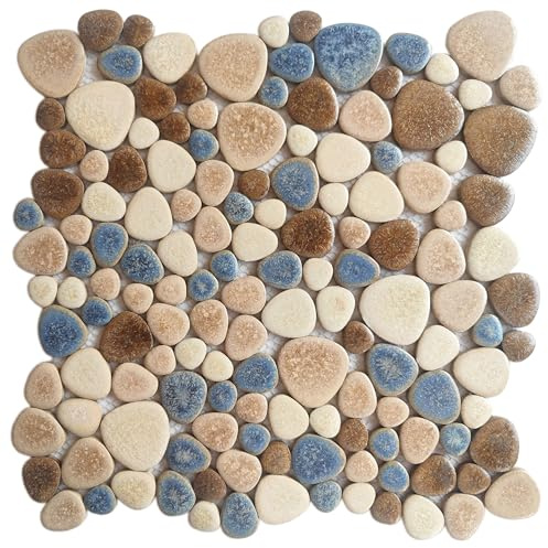 Parrotile Yosemite Matte Pebble Stone Tiles for Shower Floor Bathroom Mosaic Tile Extremely Non Slip [5 Sheets]