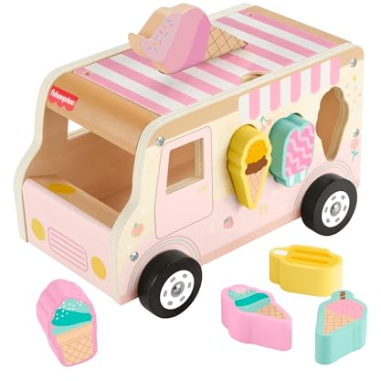 Fisher-Price Formensortierer für Kleinkinder Eiswagen aus Holz, 8 Holzteile für die spielerische Entwicklung für Kinder ab 18 Monaten, HXT86