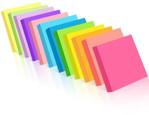 12 Pack Bright Colour Sticky Notes, 76mm x 76mm Self Stick Note Pad Adhesive Memo Pads 1200 Sheets for Office, School and Home Uses
