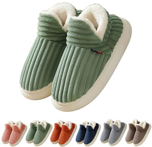 Chaussons Femme Hiver Chaud, Chaussons Chauds Et Douillets En Forme De Nuage Pour Homme Et Femme, Pantoufles D'Hiver Chaudes Et Pelucheuses Pour La Maison (38-39,Green)