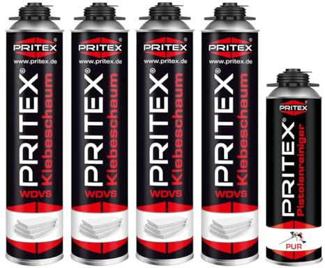 PRITEX WDVS Klebeschaum Set, 4x 750ml Dämmstoffkleber inkl. Reiniger