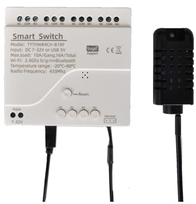 Cloud Even Commutateur de température et d'humidité sans Fil, avec commutateur de Relais Intelligent, Module Sec, Fonctionne avec Alexa Google Assistant, Application tuya smartlife, 10a/DC7-32v, mesu