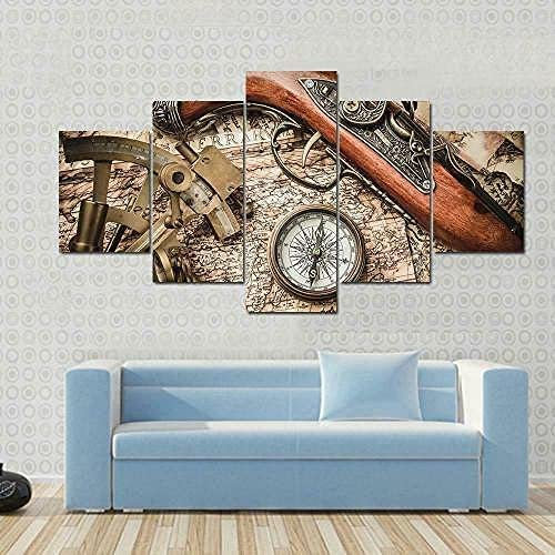 5 Stück Leinwand Bilder Bild Auf Leinwand Wandbild Kunstdruck 5 Teilige Leinwand 5 Teilig Leinwandbilder Wanddekovintage Nautischer Kompass Wohnzimmer Schlafzimmer Wanddekoration (Xxl/Ohne -1Q3H/A2