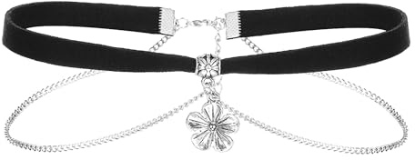 Flongo Damen Blumen Choker Halsband: Samt Halskette Vintage mit Blume Anhänger Doppelschichtig schwarz flower choker necklaces gothic Kette für Braut Party Kostüm Sommer Geschenk Frauen Mädchen