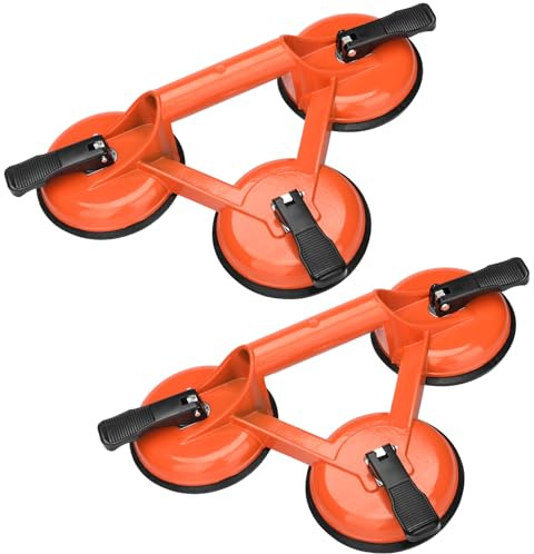 Miilovdora 2 Stücke Glassauger - 3 Fach Vakuum Saugheber 130 Kg Saugheber Aluminium Vakuumheber Glassauger mit Ergonomischen & Rutschfesten Griff Saugnapf für Fliesen, Möbel, Glas, Laminat