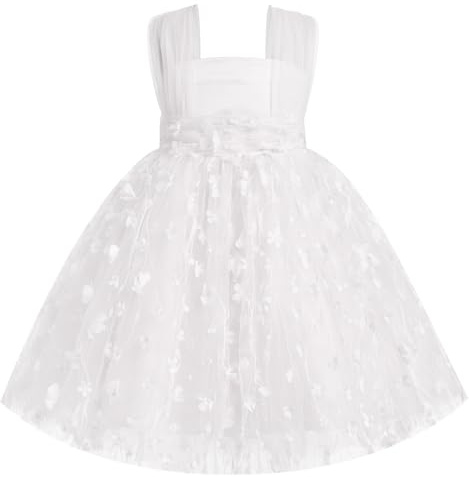 FYMNSI Vestido de Princesa para Bebé y Niña, Flores Blancas con Mariposas - Bautizo, Boda, Fiesta, Noche - 5-6 Años