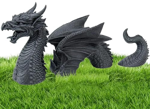 Statue de dragon volant en trois pièces – Sculpture de dragon fantastique, figurine de créature mythique | Statue de Dragon gothique en résine, décoration cadeau de jardin, adaptée à la pelouse, au ja