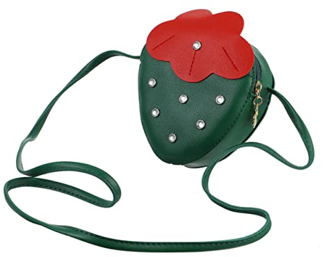 WRITWAA Erdbeer Muster Tasche Mädchen Umhängetasche Pu Handtasche Reißverschlusstasche Erdbeere Geldbörse Schultertasche