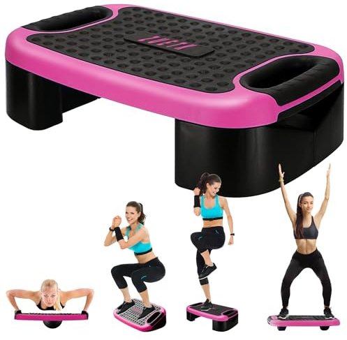ZUETK 4-In-1 Aerobic Balance Board and Step Up Exercise Platform - Adjustable Multifunctional Balance Board Slant Board, Steppers for Exercise - Home Workout Non Slip Stepper Platform Purple-Pink