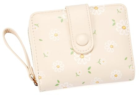 LZSXDWXY Damen-Geldbörse, modisch, niedliches Gänseblümchen-Motiv, mit Reißverschluss außen, Münzgeldbörse, Bifold Bill Wallet mit Kreditkartenfach, Ausweisfenster