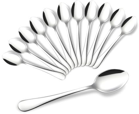 tiokin Lot de 12 petites cuillères à café en acier inoxydable de 12 cm pour café, dessert, thé, apéritif, passe au lave-vaisselle