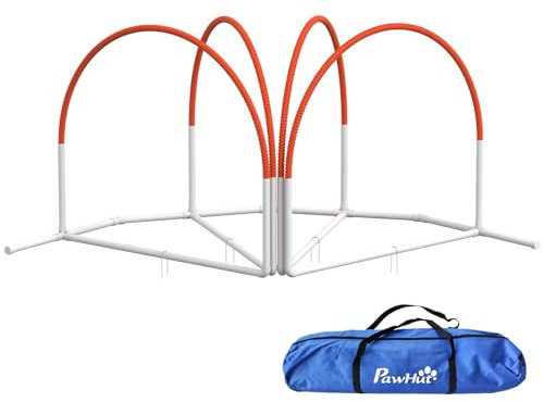 PawHut Hunde Agility Set, 4er-Set Hundetraining mit Slalomstangen, Agility-Ausrüstung für Hunde mit Tragetasche aus Oxford, Orange