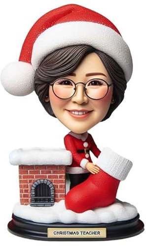 Individuelle Wackelkopf-Figur, 15,2 - 20,3 cm, basierend auf Ihrem Gesichtsfoto, weibliche Weihnachtsfigur, personalisierter Wackelkopf als Vatertag zum Muttertag oder Freund