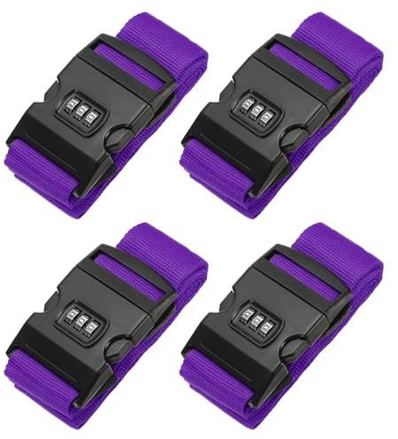 PATIKIL 4Pz Cinghie per Bagagli Cinghie per Valigie Regolabili Viola | con Lucchetto a Combinazione, per Valigie e Viaggi, Approvate Tsa