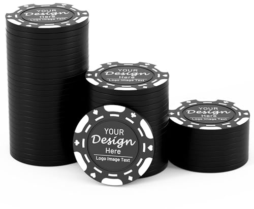 Shueewago 100 à 1000 jetons de poker ABS personnalisés, disponibles en 9 couleurs, imprimés avec votre texte ou image personnalisés pour bar, boisson ou dessert, fête, mariage, production rapide