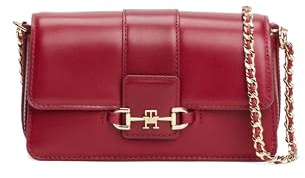 Tommy Hilfiger Damen Heritage Leather Bag with Chain Crossbody Strap Umhängetasche, rot