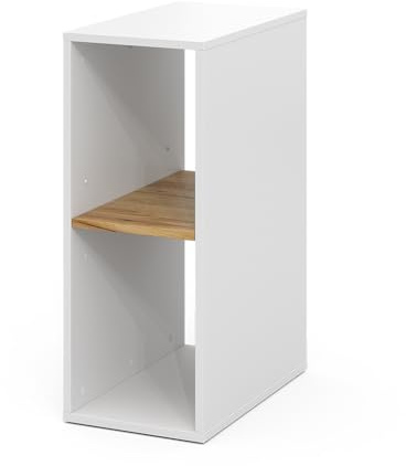 Vicco PC-Schrank Tomy, Weiß/Goldkraft Eiche, 28.5 x 50 cm | mit 2 offenen Fächern, mit Rollen und Ablagefläche für Computerzubehör