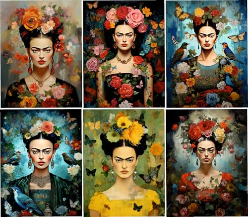 Frida Kahlo Style - Papel de arroz de 20 x 26,5 cm (6 hojas) - 6 papeles de belleza para decoupage para collage, medios mixtos, fabricación de tarjetas y manualidades, decoupage CRAFT KREATIVELY