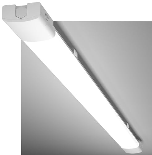 Amdelne LED Batten Light 5ft, 6000K Daylight LED Ceiling Light, IP65 Garage Lighting, Linkable Plug in Strip Lights for Shed, Loft,Kitchen, Office, Store, Supermarket, Workshop, Warehouse, 45w 150cm