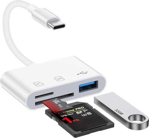 Trifletopia 3-in-1 SD Card Reader – USB-C to SD & Micro SD Adapter, Memory Card Reader for iPhone, iPad, MacBook, Galaxy & Laptop, Plug & Play (White)