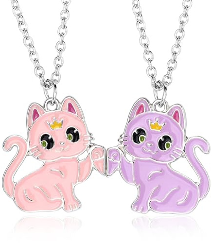 JEYORZY 2pcs Collana dell'amicizia, Collane Bff, Collana Pendente Amicizia, Collana Amicizia Best Friends, Collana Ciondolo Gatto per Friends, Collana con Ciondolo Puzzle, Regalo per amici, Rosa Viola
