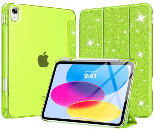 MoKo Coque pour iPad 11 Pouces (A16) 11e Génération 2025, iPad 10e Gén 10,9 2022 avec Porte-Stylet, Étui iPad 10e Gen Mince Légère à Trois Volets avec PC Arrière Translucide Robuste, Raisin Pailleté