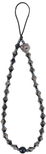 GORGECRAFT Handyanhänger Mit Schwarzer Perle Glaskristall Facettierte Perlen Handy Lanyard Halloween Totenkopf Ästhetische Armbandanhänger Für Handyhülle Kamera Schlüssel Geldbörse Dekorationszubehör