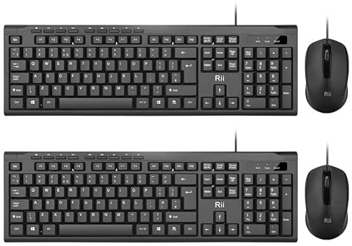 Rii Keyboard and Mouse Set,USB Wired Keyboard and Mouse Combo for PC Business Office Usage-2 Pack
