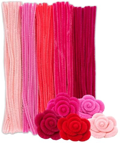 Ideen mit Herz | 100 Chenille-Drähte | Pfeifenreiniger zum Basteln | bunte Pfeifenputzer in 5 verschiedenen Farben | 30 cm lang | Ø 6 mm (Rosa/Pinktöne)
