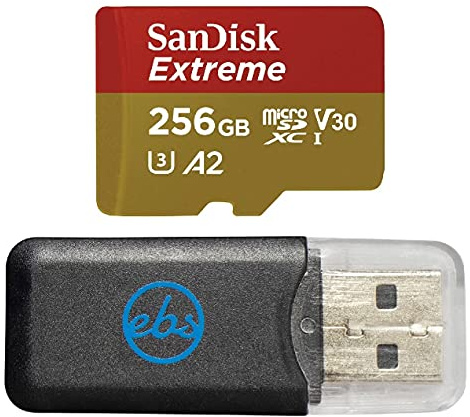 SanDisk - Tarjeta de memoria MicroSDXC Extreme de 256 GB, funciona con GoPro Max 2, HERO13 Black, Ultra Wide, Lit Hero (SDSQXAV-256G-GN6MN), V30 U3 A2, paquete con (1) lector Everything But Stromboli