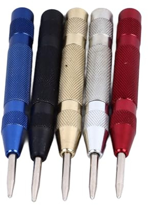 Zerodis 5 Pièces Poinçons Centraux Automatiques, Outil de Poinçon Central à Ressort Compact et Léger en Acier au Carbone de 5,12 Pouces à Longue Durée de Vie avec Couvercle