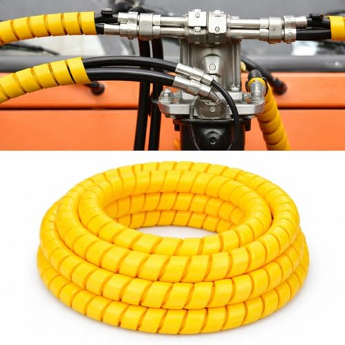 Pangda 25Ft Spiral Wrap Hose Cable Protector 3/4 Inch Heavy Duty Hydraulic Hose Wrap Protector Sleeve, Yellow Abrasion Resistant Spiral Tubing for Hydraulic Hoses, Electrical Wires, Automotive