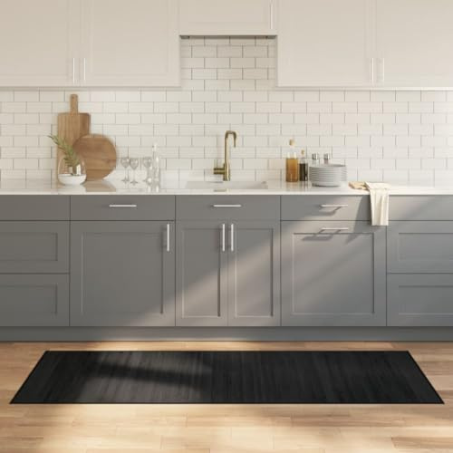 Tonture Bambus Teppich Rechteckig Schwarz 70x200 cm, strapazierfähiger Flachgewebe Boden Teppich mit Rutschfester PP Unterseite, ideal für Wohnzimmer, Schlafzimmer, Esszimmer und Moderne Deko