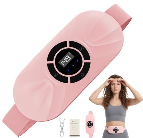 Portable Cordless Heating Pad for Period Cramps, Voice Reminder Menstrual Heating Pad with 6 Heat Levels and 6 Massage Modes, 3s Fast Heating, Gifts for Women Girls