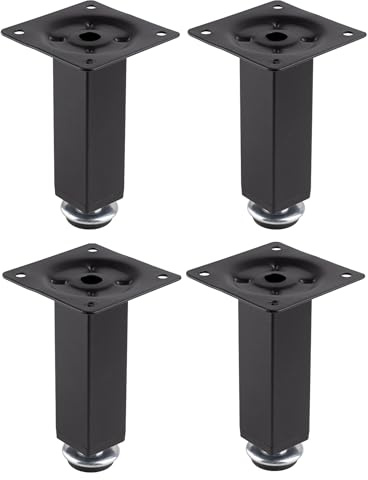 cyclingcolors 4er Set Möbelfuß 25x25 mm Höhe 100 mm Metall höhenverstellbar 7 mm Universal Möbelbein für Sofa Schrank Küche Bad Schwarz matt