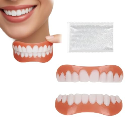 AYACZO Prótesis Dentales Provisionales Set,Material de Silicona,Con Prótesis Maxilar y Mandibular + Adhesivo Dental, Fácil de Usar
