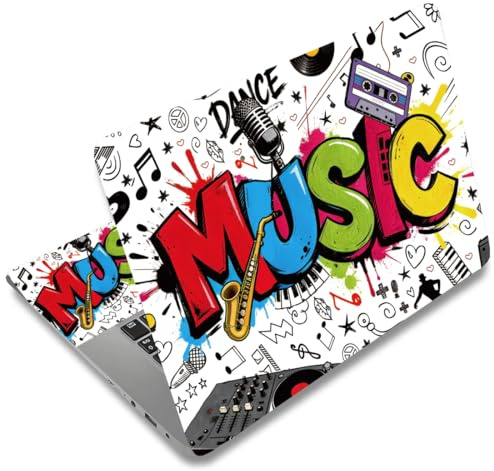 SUPERDANT 3er Pack Musik Graffiti Laptop Haut Entfernbar PVC Aufkleber Set Mit 2 Bonus Stücken Für 12 15.6 Zoll Notebooks Blasenfrei Kratzfest Bunt 38x27cm