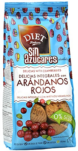 DIAT Radisson - Delicias Integrales con Arándanos Rojos | Vegan y sin Azúcar Añadido | Alto contenido de Fibra | Bajas en Grasas Saturadas | Galletas Sin Azúcares Veganas con Arándanos