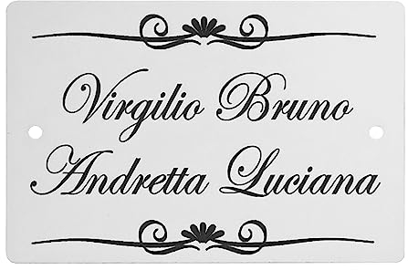 GUIZZO Creart - Targa Personalizzata con Nomi/Via in Ceramica Targhetta Modificabile con Fori, per Porta Ingresso con Numero Civico Esterno 14,5x9,3H Bianco + Greche