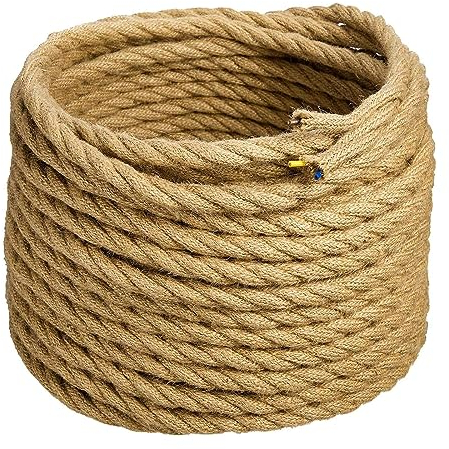 GreenSun Textilkabel 3 adrig - 20 Meter 3 x 0,75 mm² Vintage Lampenkabel Stromkabel Textilummantelt Stoffkabel Retro Kabel mit Erdung Gewebekabel Seilkabel für DIY Hängeleuchten, Jute