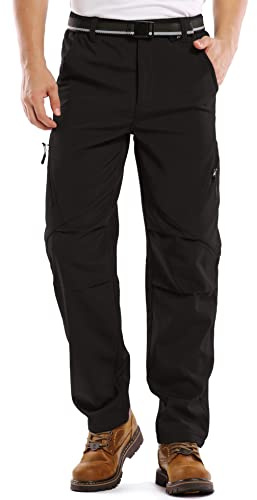 Jessie Kidden Mens Waterproof Hiking Pants, Outdoor Snow Ski Fishing Fleece Lined Insulated Soft Shell Winter Pants (6070 Black, 38)