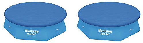 Bestway Flowclear Fast Set 2,4 m runde Poolabdeckung, PVC-Schutzmatte mit Abflusslöchern für oberirdische Schwimmbadabdeckungen, 2 Stück