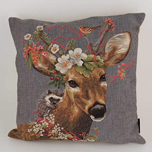 440s Mars & More Gobelin Kissen Rehbock mit Blumen und Igelchen ca. 45x45cm | MM-EVKSBRB | 8716522057423