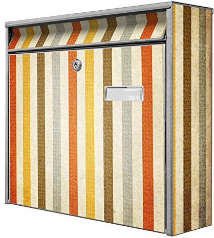 banjado® Burg-Wächter® Briefkasten mit Motiv Alte Streifen/Briefkasten ohne Zeitungsfach 32x36x10 cm groß/Briefkasten mit Namensschild A4 Einwurf inkl. Montagematerial & 2 Schlüsseln