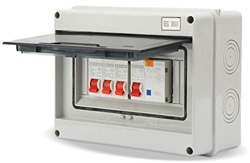 3 Way Miniature Circuit Breaker, Garage Consumer Unit Garage Caravan Consumer Unit Circuit Breaker Panel fitted with 63A 30mA RCD 3MCB, IP65 Water Proof Shield for Workshops,Outbuildings (6A+16A+32A)