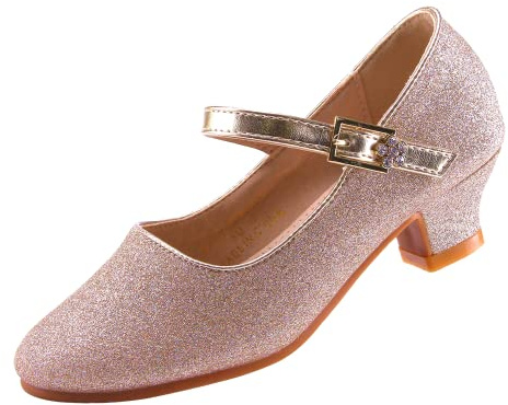 EIGHT KM Mädchen High Heel Kleid Schuhe Mary Jane Prinzessin Hochzeit Pumps Schuhe EKM7015 Sparkle Glitter Minerva Gold Größe EU 33