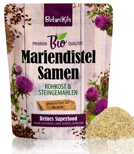 Bio Mariendistelsamen Pulver 1kg, die effektivste Heilpflanze für die Leber, 100% reine Silymarin-Quelle, Mariendistelsamen gemahlen von BotaniKils