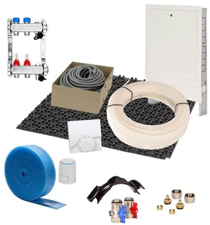 Fußbodenheizung Warmwasser Set 70m² Noppensystem 35 mm Dämmplatte PE-RT Rohr VA15 Regelung A