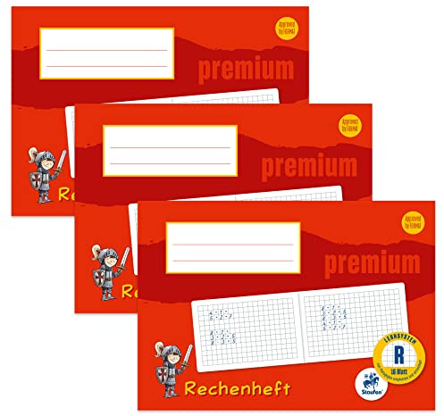 Staufen Premium Rechenheft - DIN A5 quer, Lineatur R, 16 Blatt, 90g/m² Premium Papier, 3 Stück